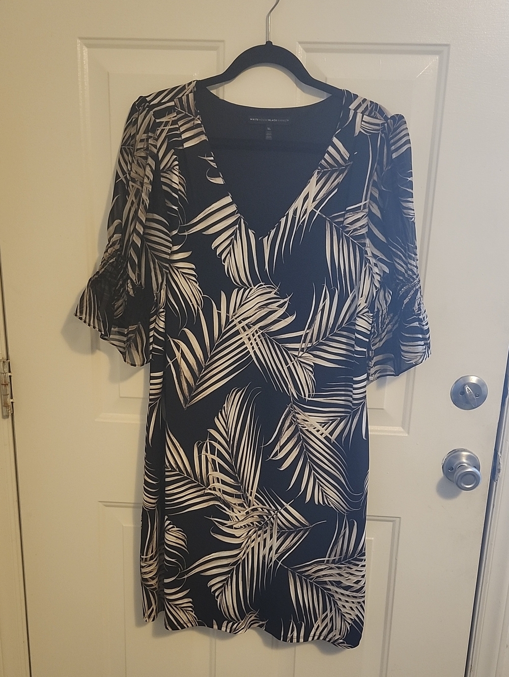 White House Black Market Black and White Palm-Print Midi Dress